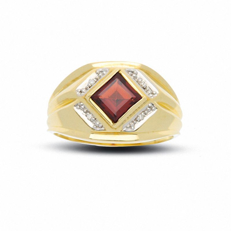 Main Image 1 of Square Garnet Ring in 10K Gold with Diamond Accents