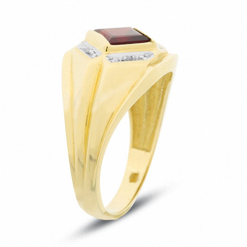 Main Image 2 of Square Garnet Ring in 10K Gold with Diamond Accents