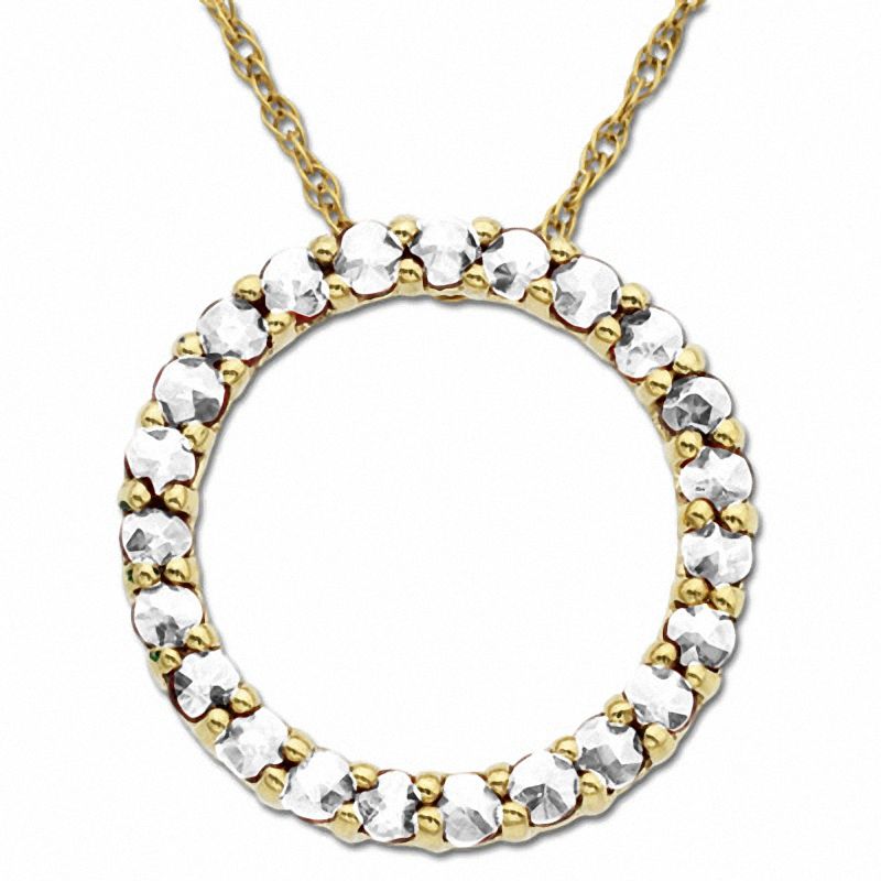 Main Image 1 of Lab-Created White Sapphire Circle Pendant in 14K Gold