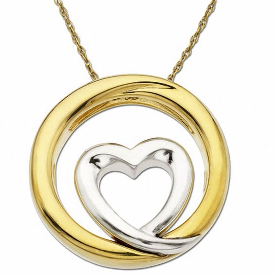 Two-Tone Heart & Circle Pendant in 14K Gold & Sterling Silver