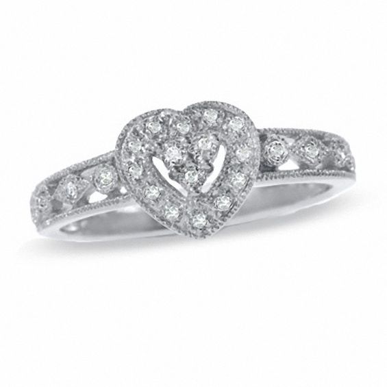 1/6 CT. T.w. Diamond Heart Ring in 10K White Gold
