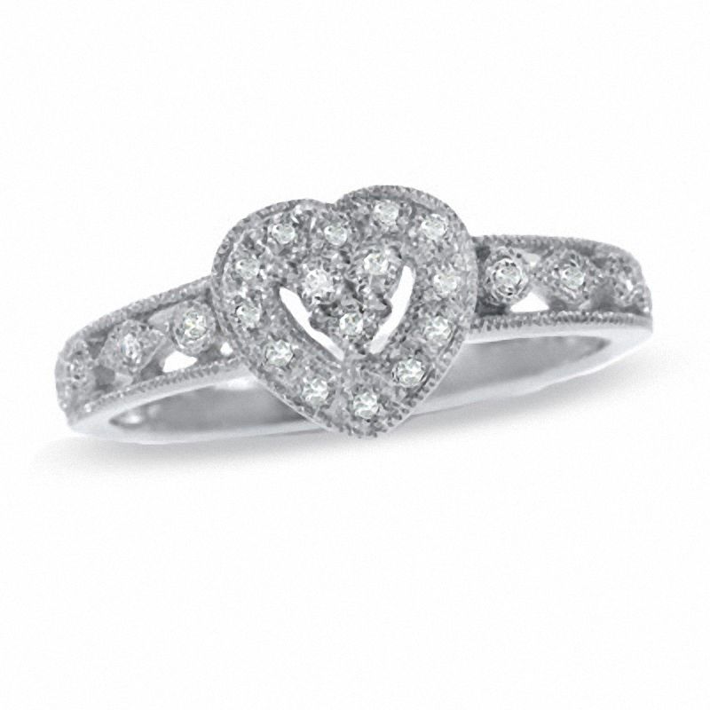 1/6 CT. T.W. Diamond Heart Ring in 10K White Gold