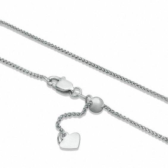 0.85mm Adjustable Wheat Chain Necklace in 14K White Gold - 22"