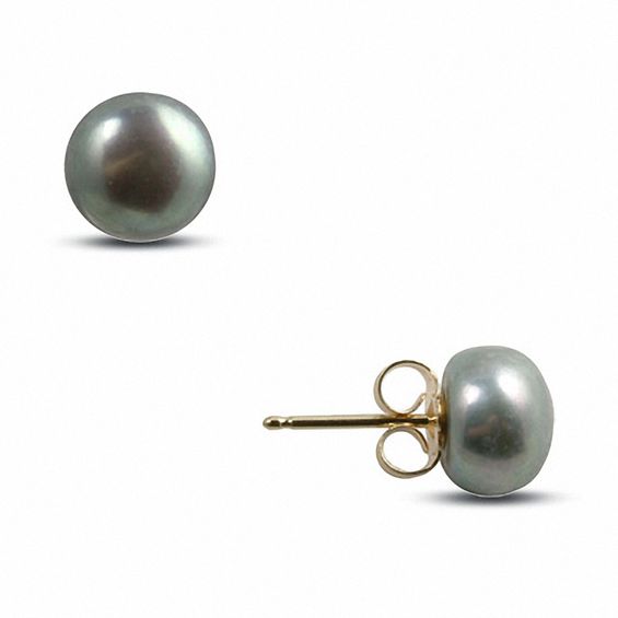 8.0-8.5mm Grey Cultured Freshwater Button Pearl Earrings