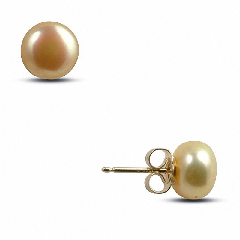 8.0-8.5mm Golden Cultured Freshwater Button Pearl Earrings