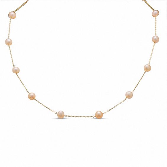 Apricot Cultured Freshwater Pearl Necklace In 14K Gold