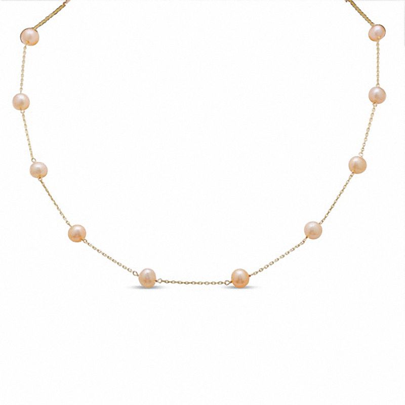 Main Image 1 of Apricot Freshwater Cultured Pearl Necklace in 14K Gold