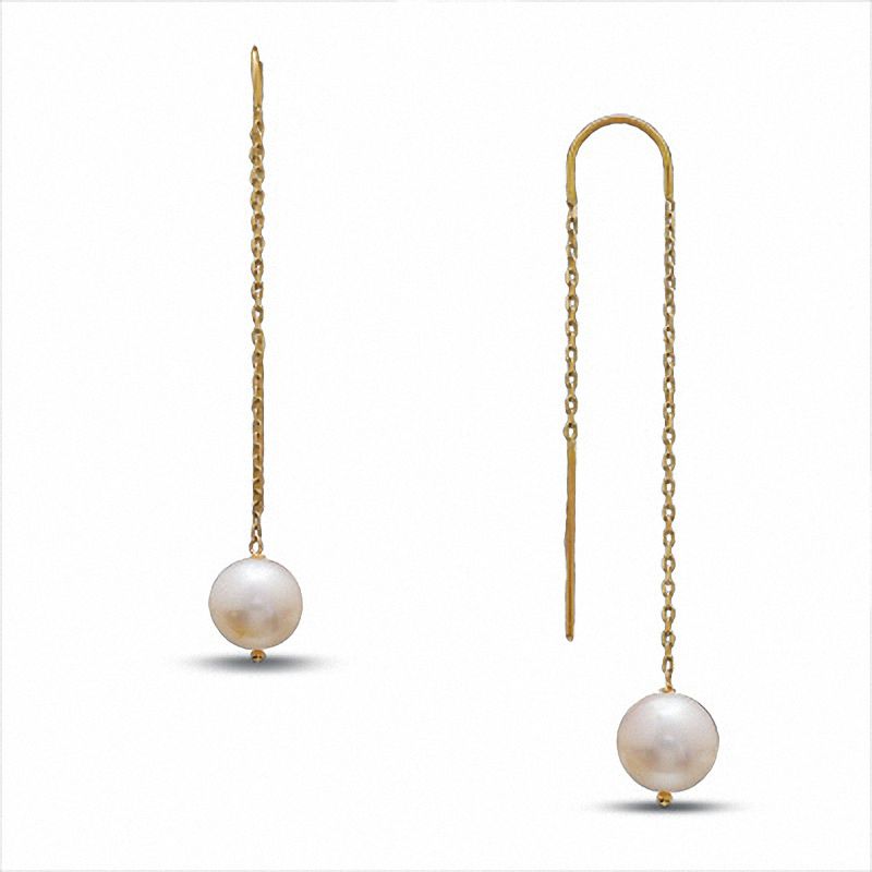 Main Image 1 of Freshwater Cultured Pearl Threader Earrings in 14K Gold