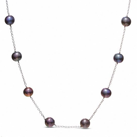 Black Freshwater Cultured Pearl Necklace in 14K White Gold