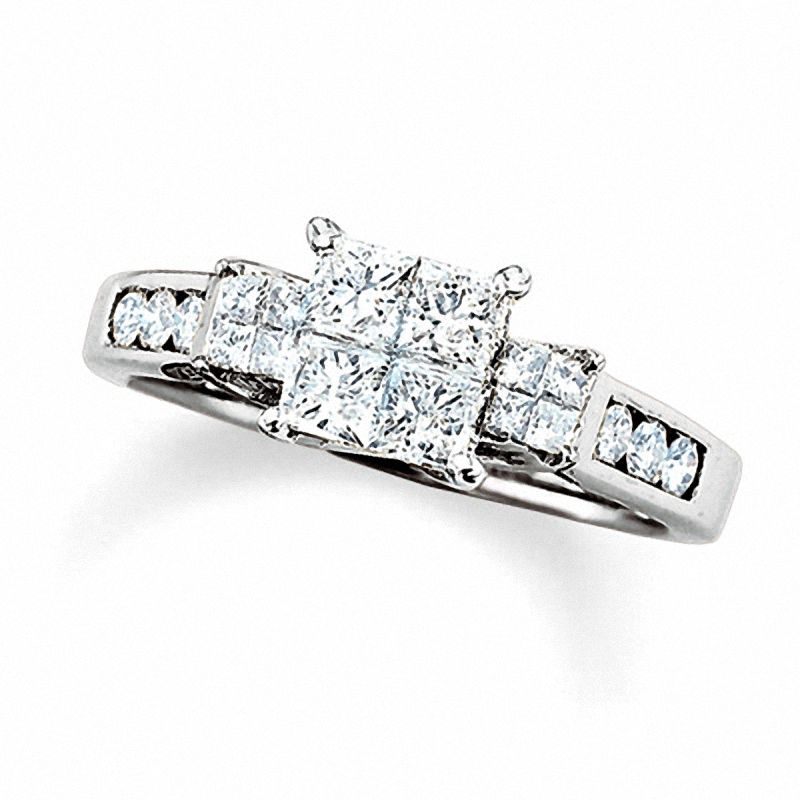 1 CT. T.W. Quad Princess-Cut Diamond Three Stone Ring in 14K White Gold