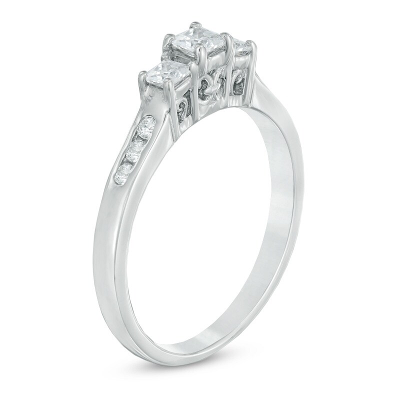 Main Image 2 of 1/2 CT. T.W. Princess-Cut Diamond Past Present Future® Ring in 14K White Gold