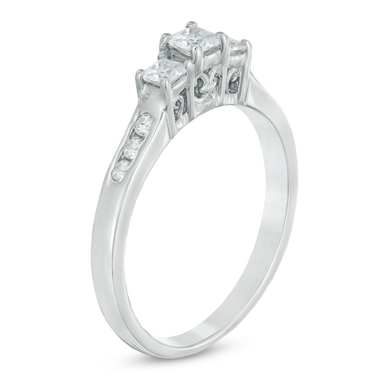 1/2 CT. T.W. Princess-Cut Diamond Past Present Future® Ring in 14K White Gold