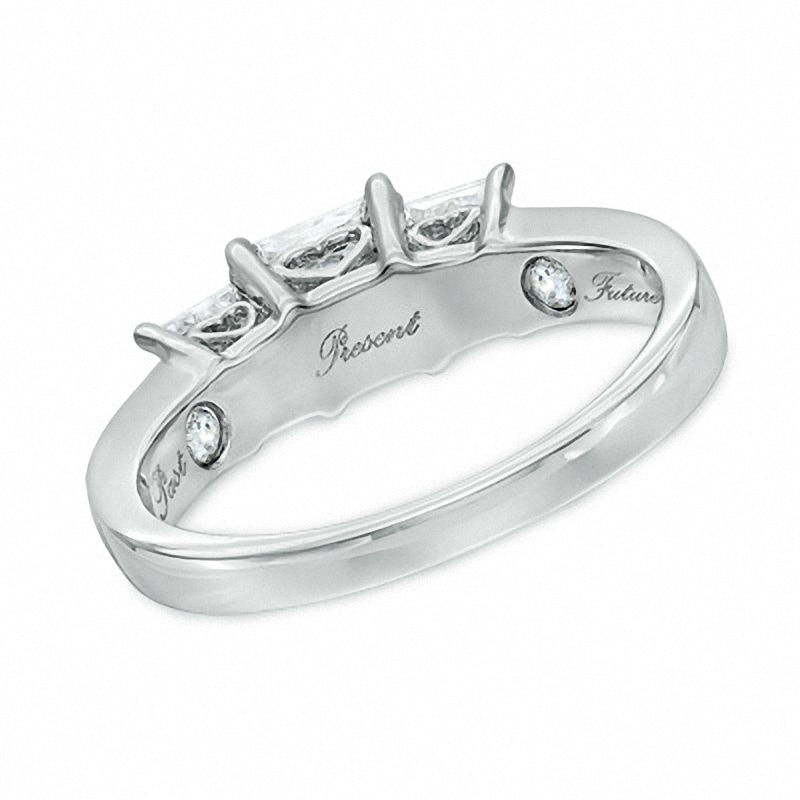 Main Image 3 of 1/2 CT. T.W. Princess-Cut Diamond Past Present Future® Ring in 14K White Gold