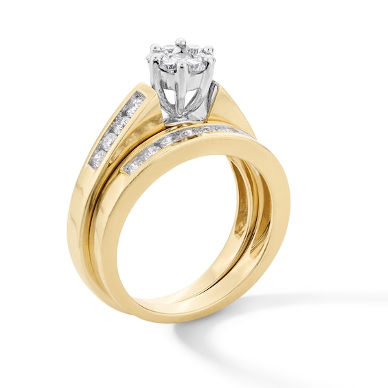 1 CT. T.w. Multi-Diamond Flower Bridal Set in 10K Gold