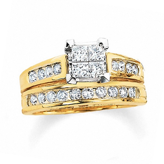 2 CT. T.w. Quad Princess-Cut Diamond Bridal Set in 14K Gold