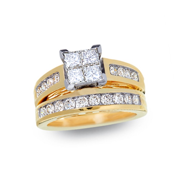 1-1/2 CT. T.w. Quad Princess-Cut Diamond Bridal Set in 14K Gold