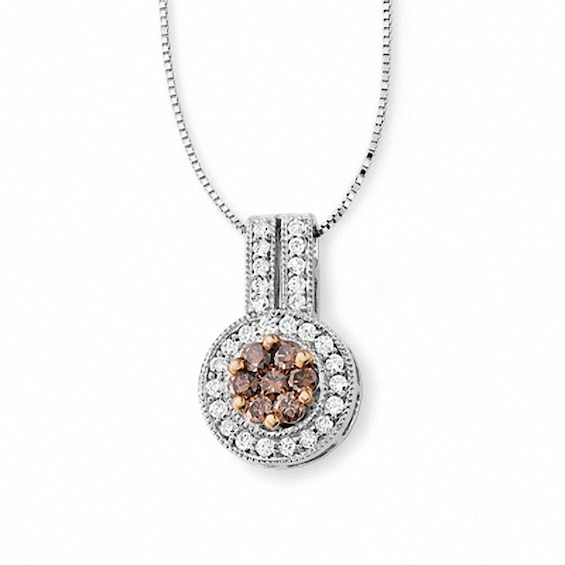 5/8 CT. T.w. Champagne and White Diamond Love Circle Drop Pendant in 14K White Gold