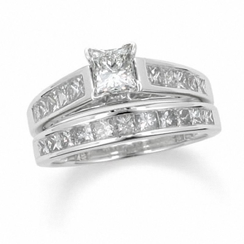 1 CT. T.W. Princess Cut Diamond Bridal Set in 14K White Gold