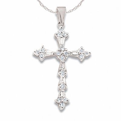 Ice on Fire Jewelry 10k White Gold Crucifix Necklace