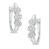 Thumbnail Image 1 of 1/4 CT. T.W. Diamond Three Flower Hoop Earrings in 10K White Gold
