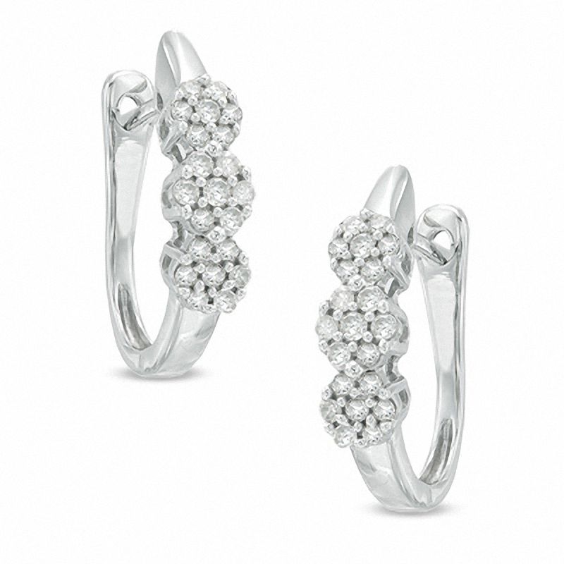 Hoops Earrings Zales T W Diamond Three Flower Hoop Earrings In 10k White Gold