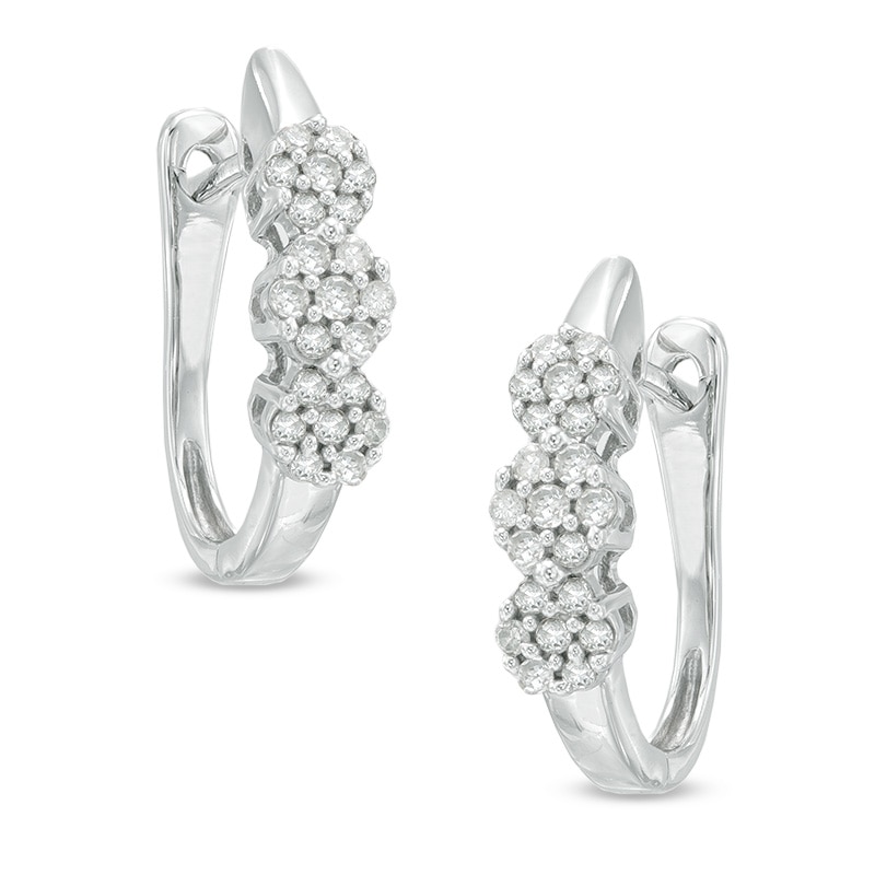 1/4 CT. T.W. Diamond Three Flower Hoop Earrings in 10K White Gold