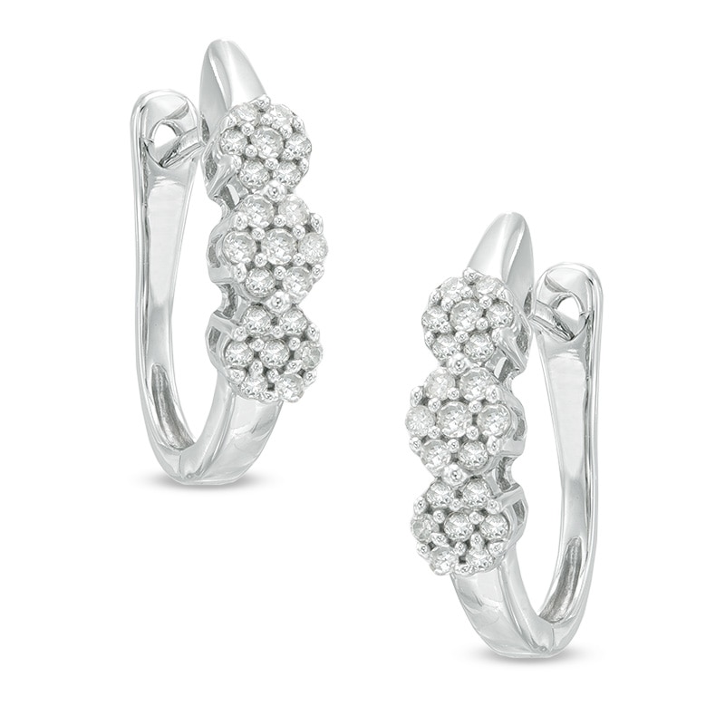 Main Image 1 of 1/4 CT. T.W. Diamond Three Flower Hoop Earrings in 10K White Gold