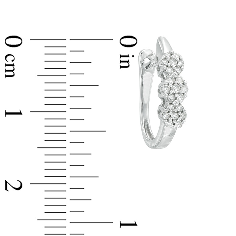 Main Image 2 of 1/4 CT. T.W. Diamond Three Flower Hoop Earrings in 10K White Gold