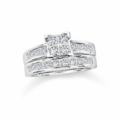 2 Ct Princess Cut 2 Piece Engagement Wedding Ring Band Set Solid 14K White Gold 