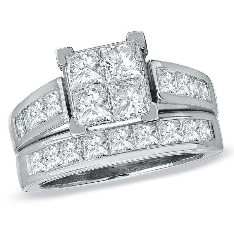 3 CT. T.W. Quad Princess Cut Diamond Bridal Set in 14K White Gold