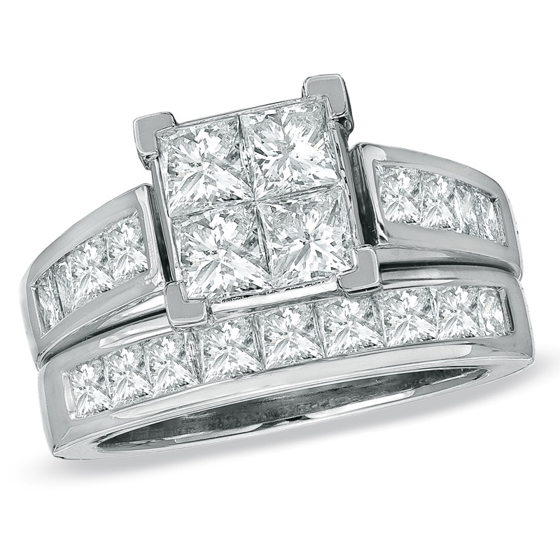 Main Image 1 of 3 CT. T.W. Quad Princess Cut Diamond Bridal Set in 14K White Gold