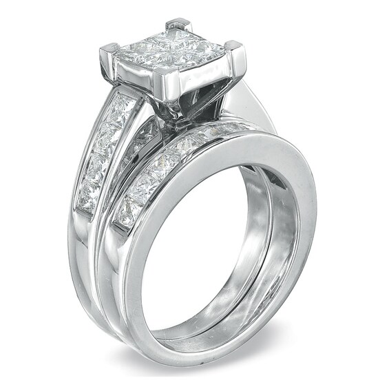 3 CT. T.w. Quad Princess Cut Diamond Bridal Set in 14K White Gold