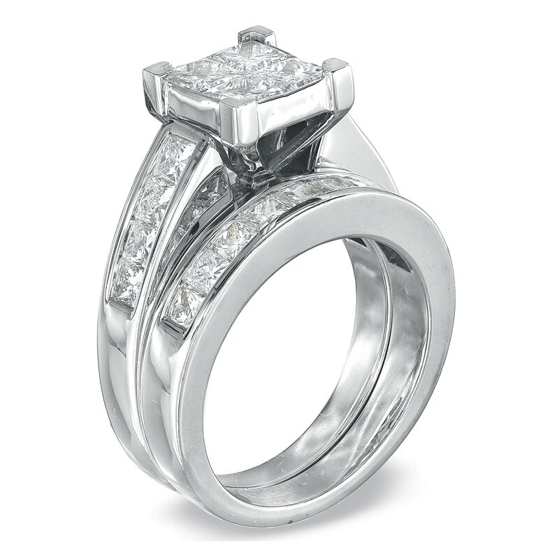 Main Image 2 of 3 CT. T.W. Quad Princess Cut Diamond Bridal Set in 14K White Gold