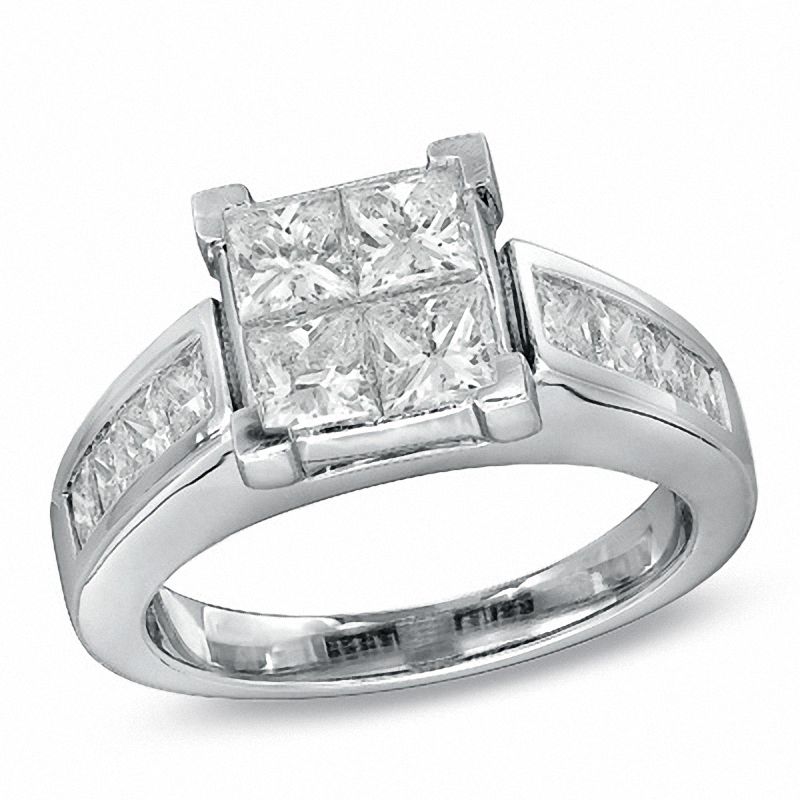 Main Image 3 of 3 CT. T.W. Quad Princess Cut Diamond Bridal Set in 14K White Gold