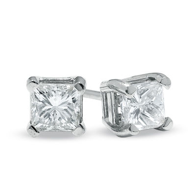 1 2 Ct T W Princess Cut Diamond Solitaire Stud Earrings In 14k