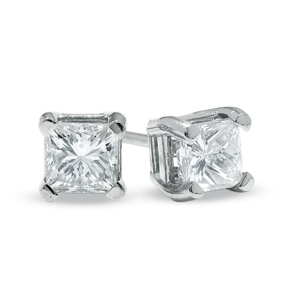 18K White Gold Square Diamond Halo Stud Earrings