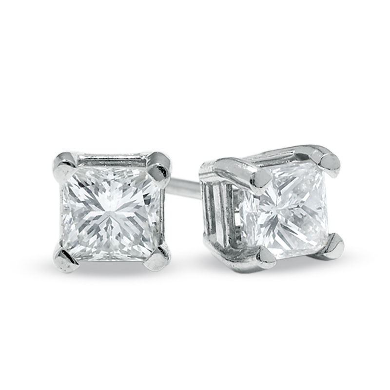 1/2 CT. T.W. Princess-Cut Diamond Solitaire Stud Earrings in 14K White Gold (J/I3)