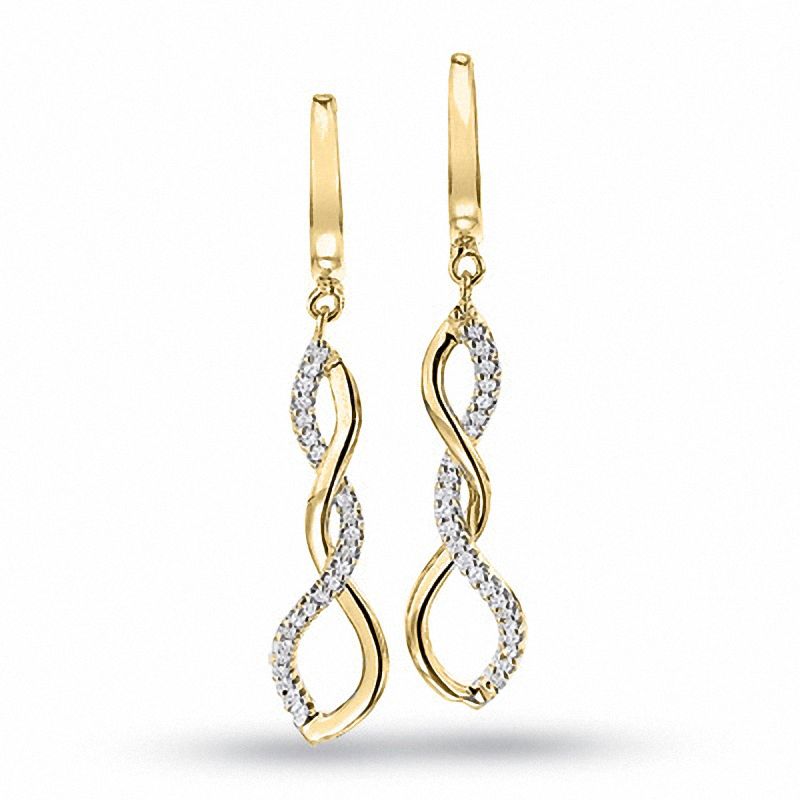 Main Image 1 of 1/8 CT. T.W. Diamond Twine Drop Earrings in 10K Gold