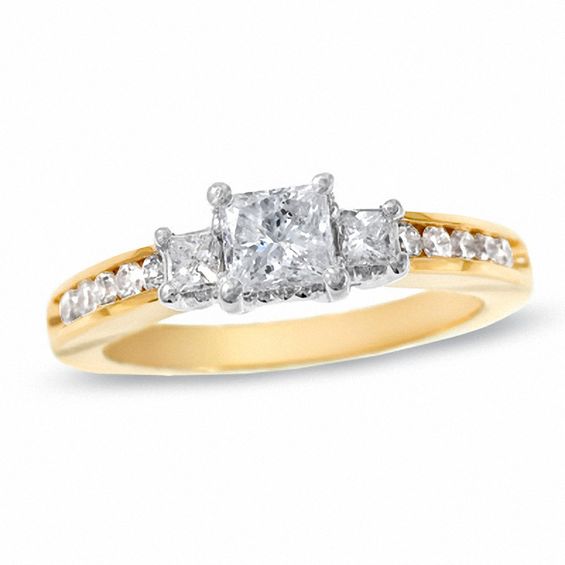 1 CT. T.w. Princess Cut Diamond Three Stone Engagement Ring in 14K White Gold