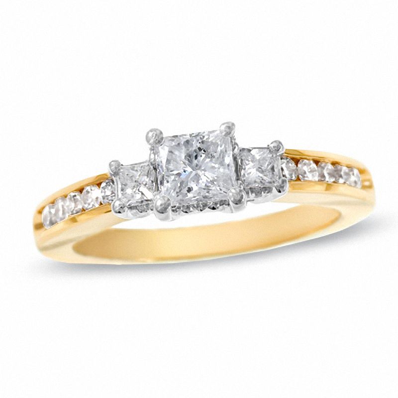 Main Image 1 of 1 CT. T.W. Princess Cut Diamond Three Stone Engagement Ring in 14K White Gold