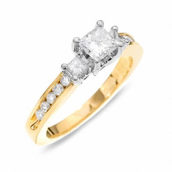 1 CT. T.w. Princess Cut Diamond Three Stone Engagement Ring in 14K White Gold