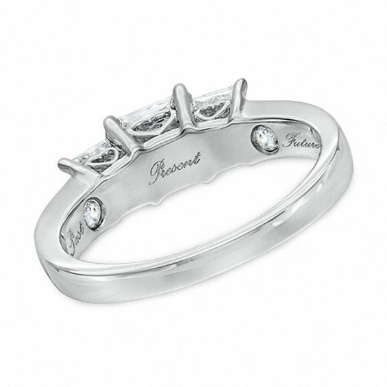 1 CT. T.w. Princess Cut Diamond Three Stone Engagement Ring in 14K White Gold