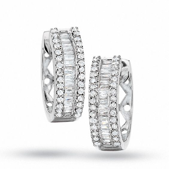 1 CT. T.w. Diamond Ribbon Hoop Earrings in 14K White Gold