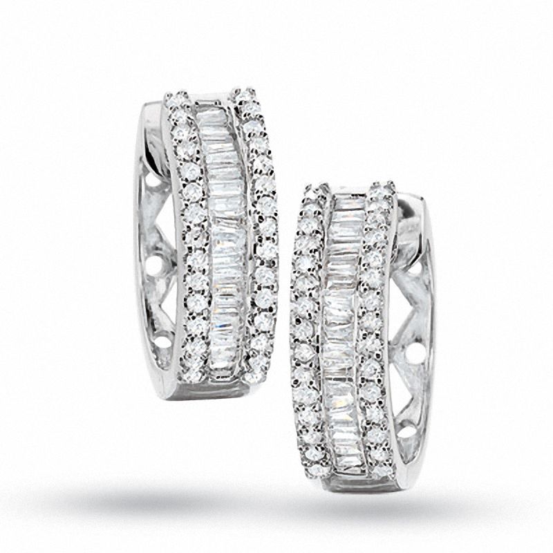 Main Image 1 of 1 CT. T.W. Diamond Ribbon Hoop Earrings in 14K White Gold
