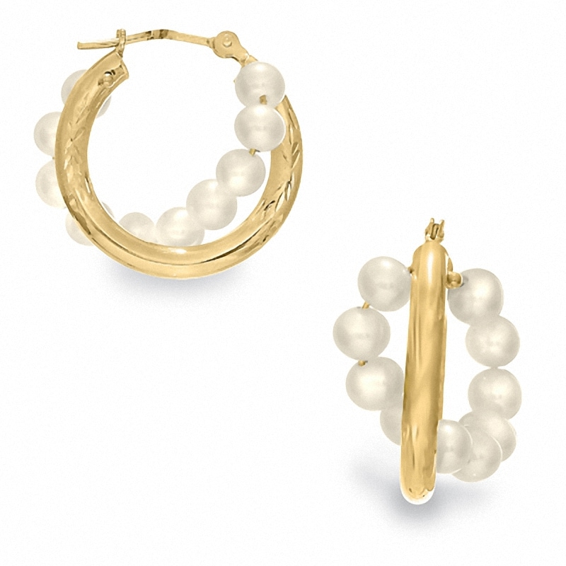 Main Image 1 of Freshwater Cultured Pearl Beaded Hoop Earrings in 14K Gold