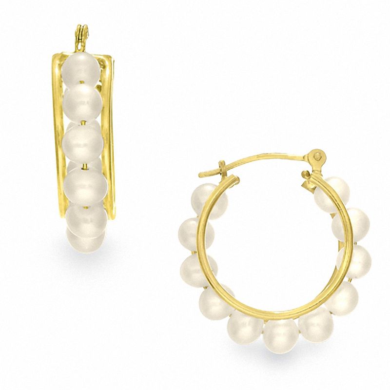 Cultured Freshwater Pearl Beaded Hoop Earrings in 14K Gold