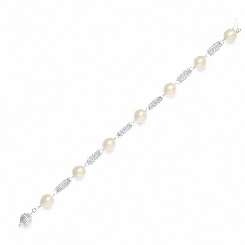 Cultured Freshwater Pearl Bead Bracelet in Sterling Silver