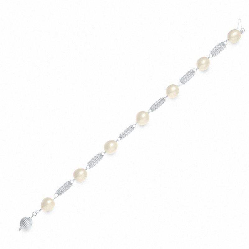 Main Image 1 of Freshwater Cultured Pearl Bead Bracelet in Sterling Silver