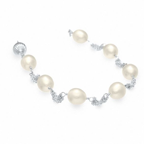Freshwater Cultured Pearl Bead Bracelet in Sterling Silver
