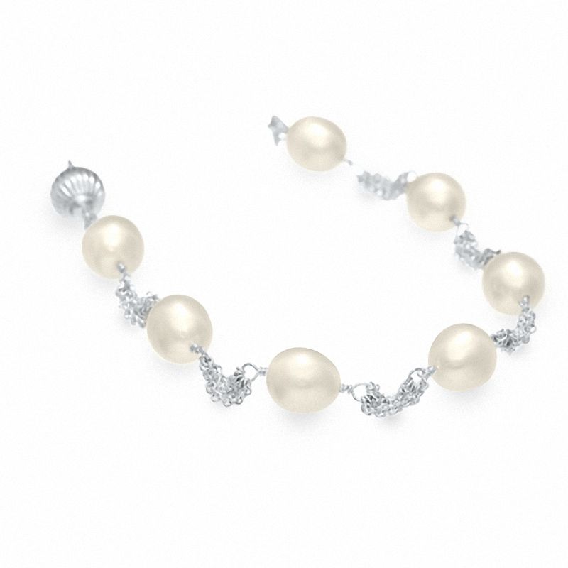 Cultured Freshwater Pearl Bead Bracelet in Sterling Silver